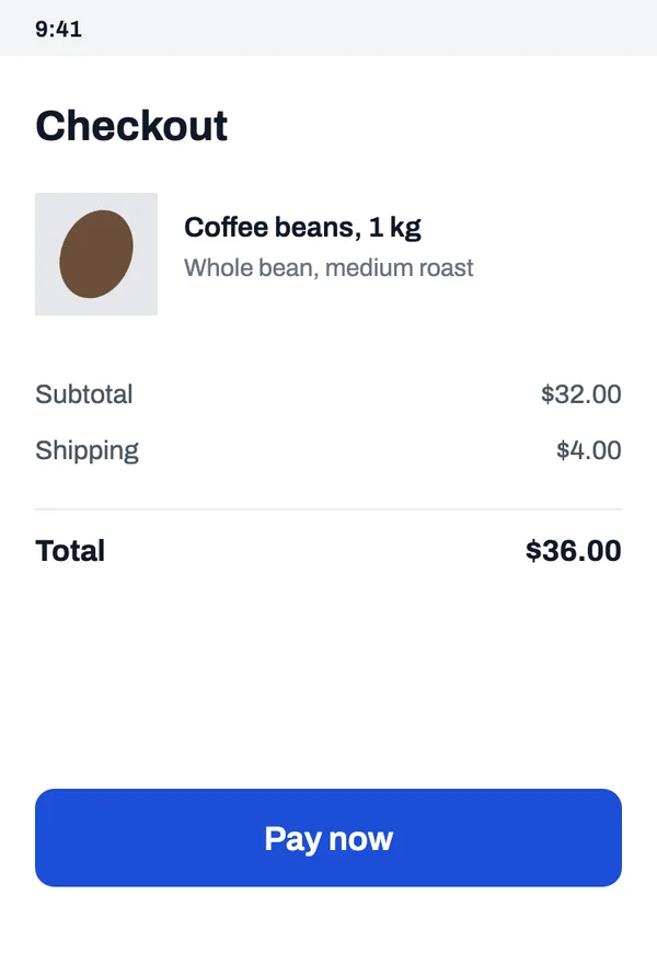 Checkout screen from a shopping app, Before
